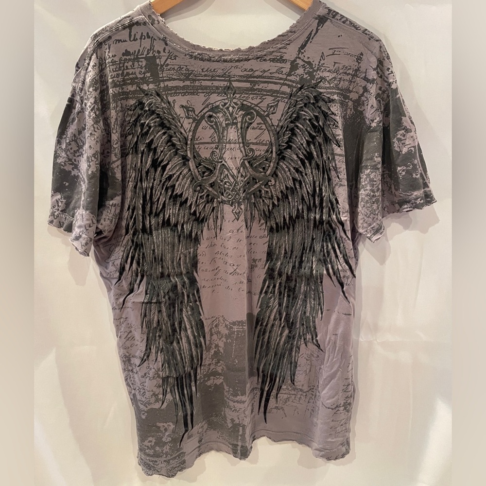 Affliction Men’s  Gray Tee with Black Logo L